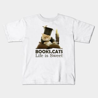 Books. Cats Life is Sweet Kids T-Shirt